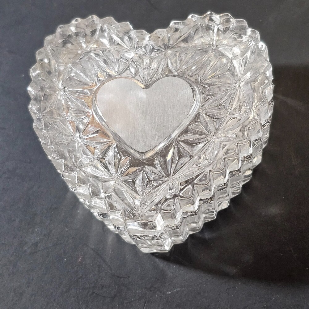 Vintage Hofbauer Leaded Glass Crystal Heart Trinket Jewelry Box 2.5 inch